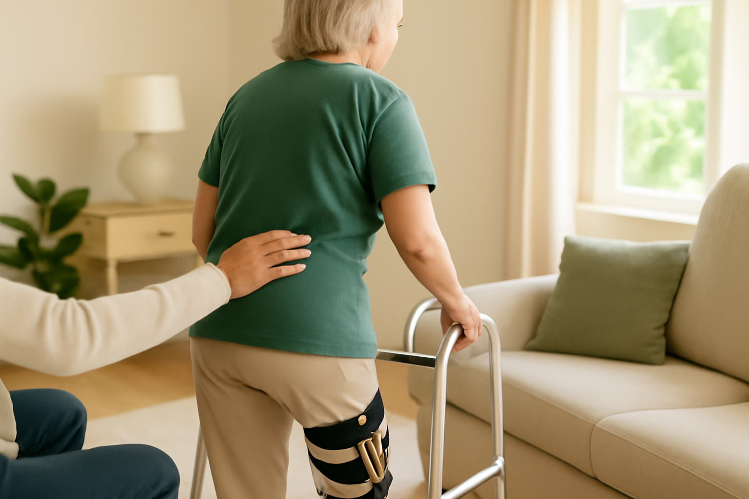 Paciente recuperándose de una prótesis de rodilla parcial